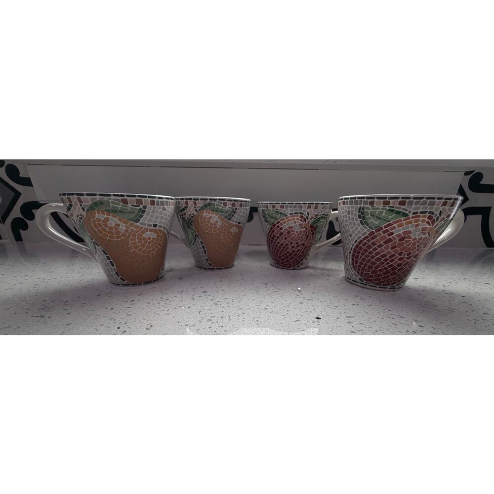 Set of 4 Vintage Sango Zoey 4879 Mosaic Fruit Design Cup & Saucer Set - Picture 2 of 7